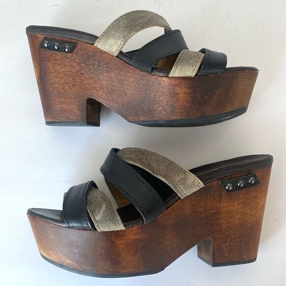 Rag & Bone Black & Tope Leather Platform 4” Wood Heels sz 6 Urban Edge Model - Picture 4 of 13